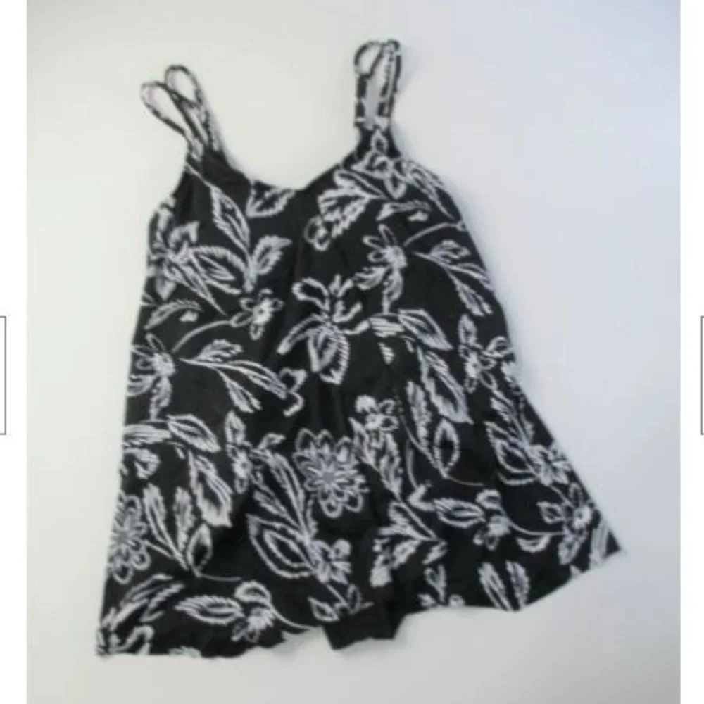 Swim Solutions Classic Bloom Tummy-Control Flyaway Swimdress Black 18 - Picture 3 of 3